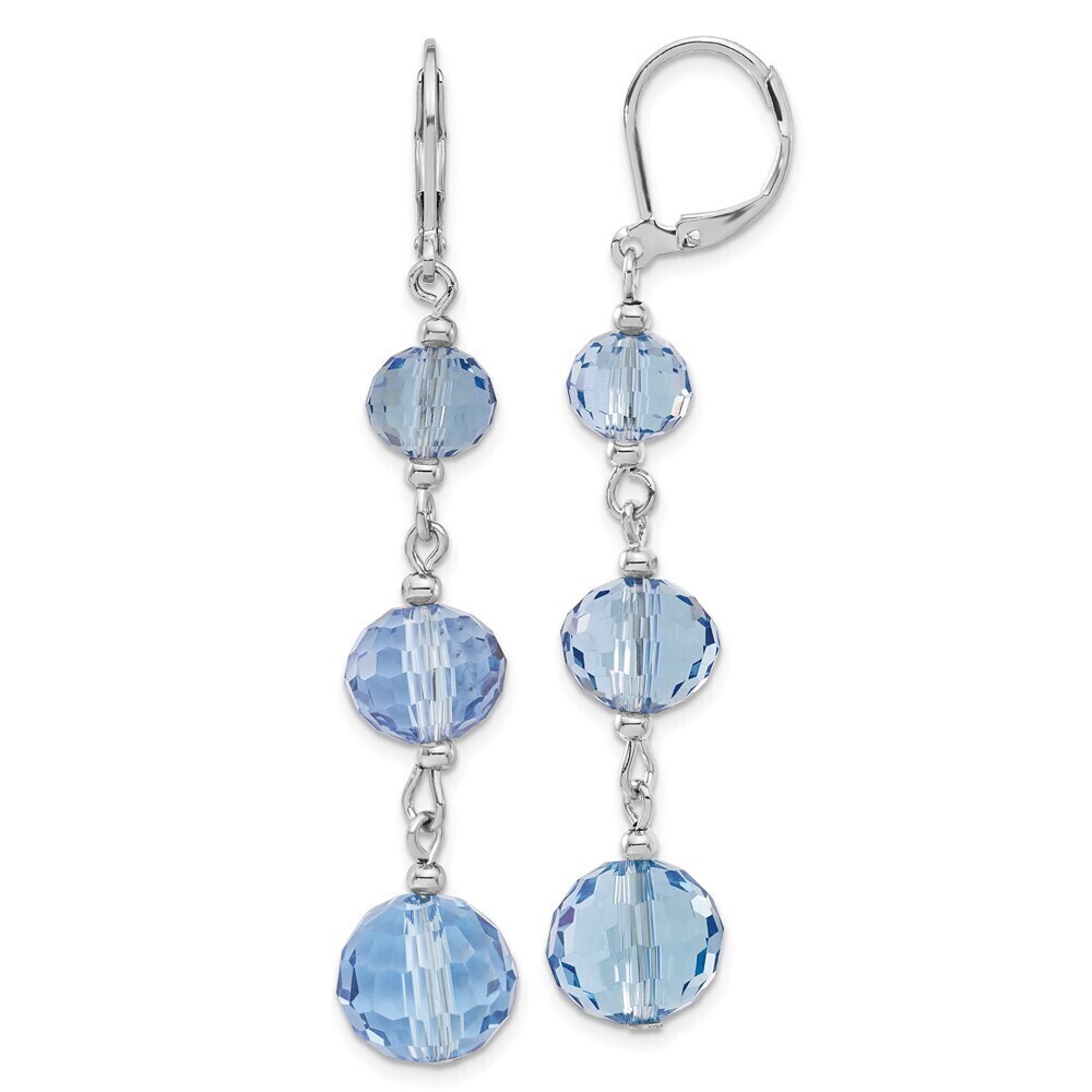 1928 Graduated Light Blue Glass Faceted Beads Dangle Leverback Earrings